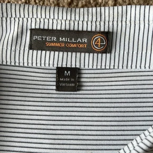 Peter Millar Crown Sport Summer Comfort White Black Stripe Polo Golf Shirt (B3) - Picture 3 of 8